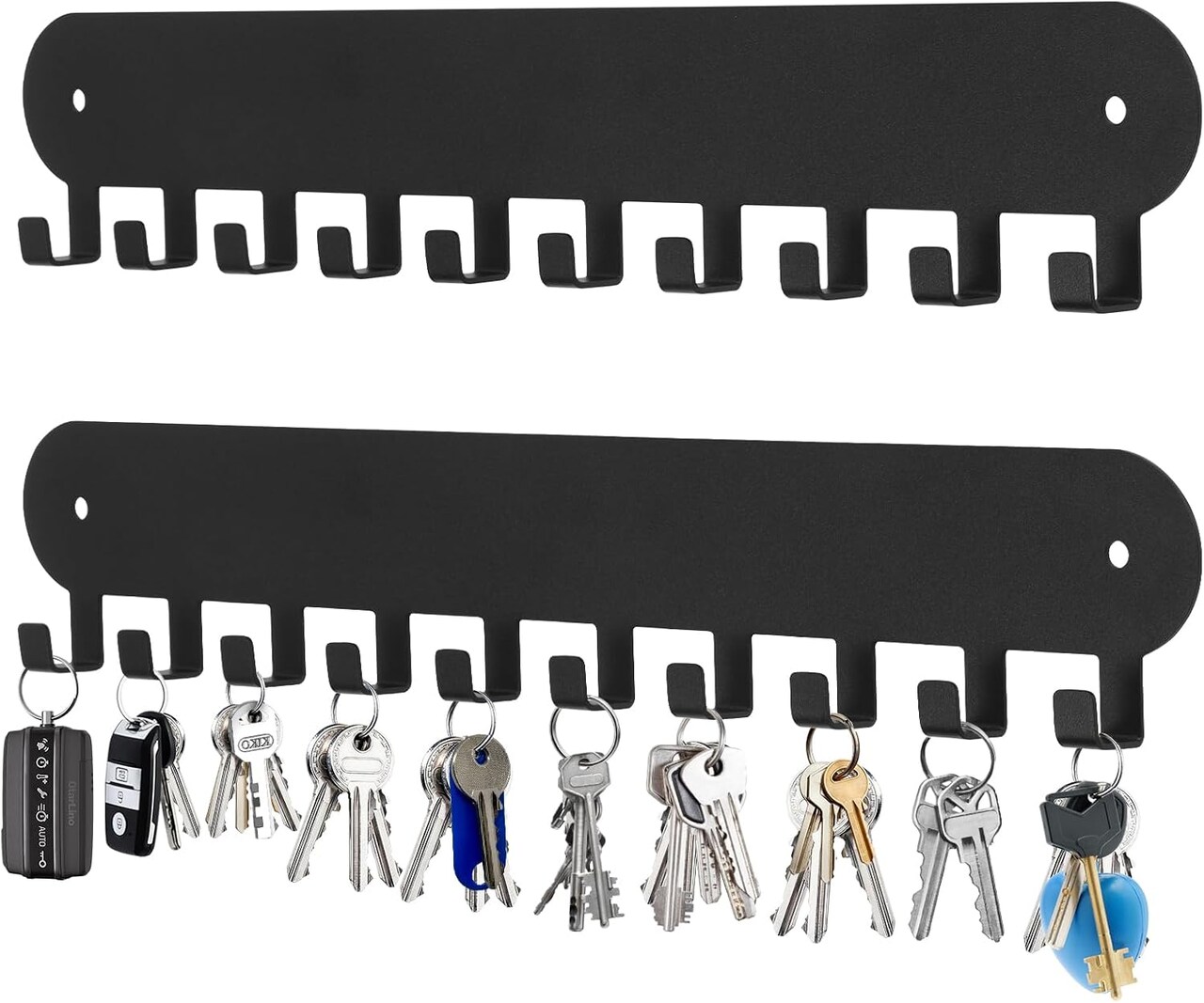 2 Pack Key Holder for Wall,Key Hooks with 10 Hooks,Key Holder Wall Mount Self Adhesive, Key Rack for Wall No Drill for Living Room, Kitchen, Bathroom, Garage (Black)